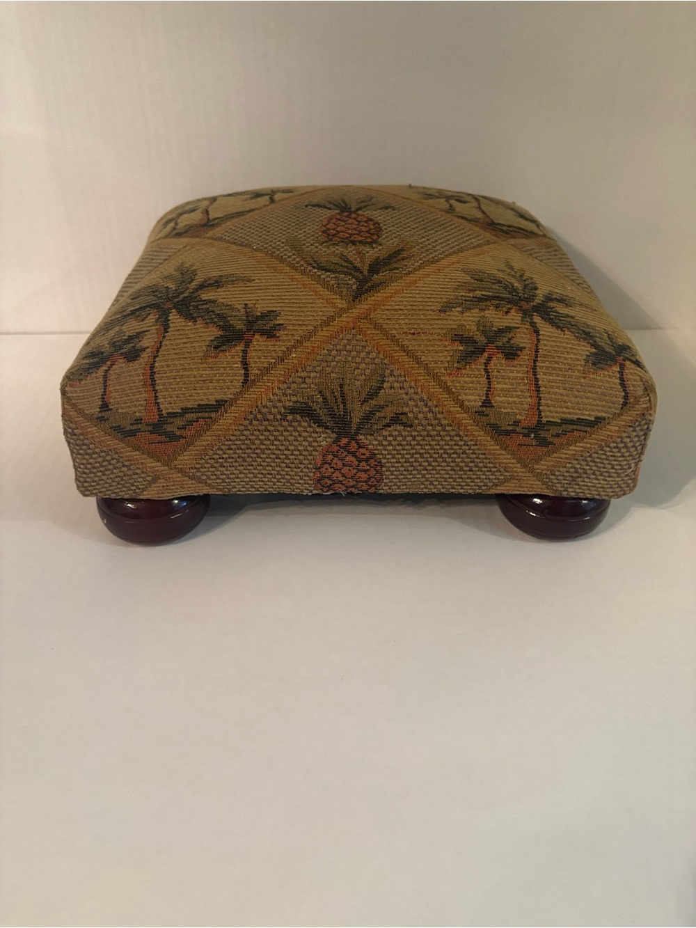 Vintage Tropical Pineapple & Palm Upholstered Footstool - 5.5” tall